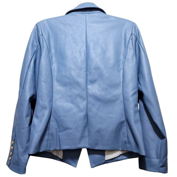 Central Park West Faux Leather Double-Breasted Blazer Jacket L - Picture 2 of 9
